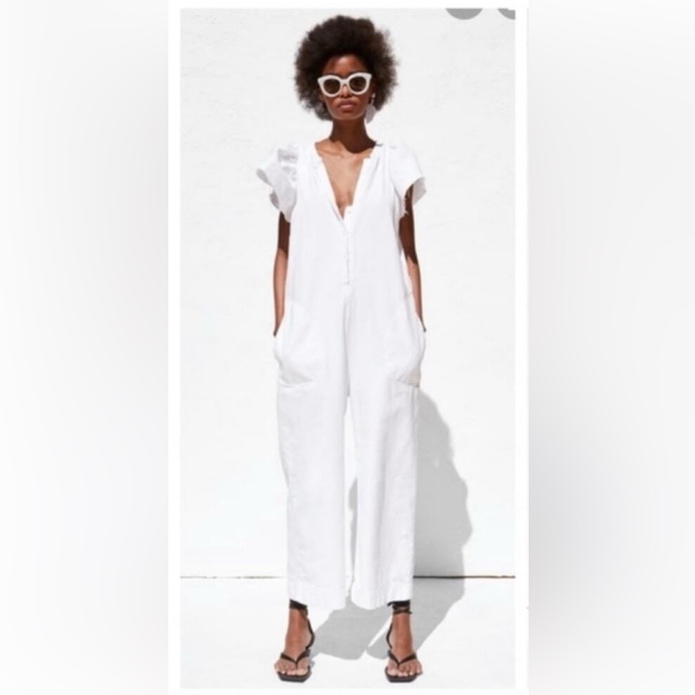 Zara cap sleeve ruffle sleeve jumpsuit